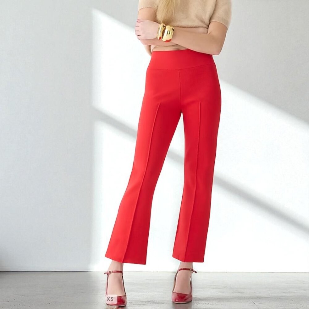 J. Crew Red High-Waist Cropped Flare Pants
